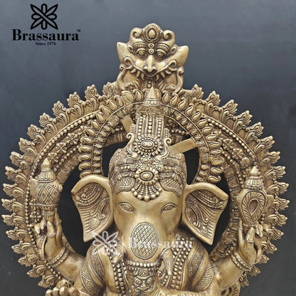 Brassaura™ Brass Big Ring Ganesha Statue for Home and Decor | Weight 130 Kgs | Height 50 Inches