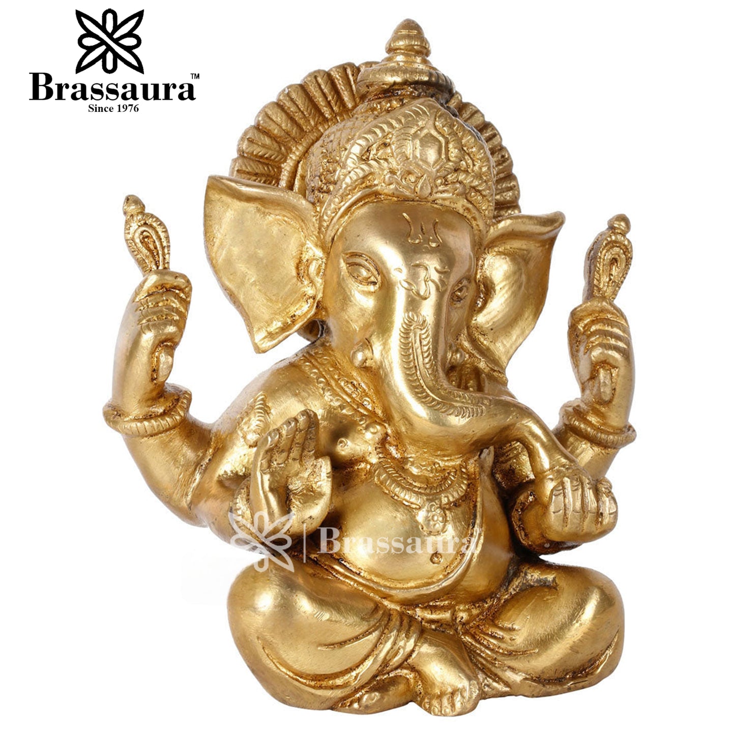 Brassaura™ Brass Ganesha Idol for Home and Decor | Weight 1.6 Kgs | Height 5 Inches
