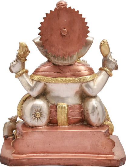 Brassaura™ Puja Ganesha with Offerings | Handcrafted Brass Idol with Dual Tone Finish | Height 12 Inches & Weight 8.60 kgs