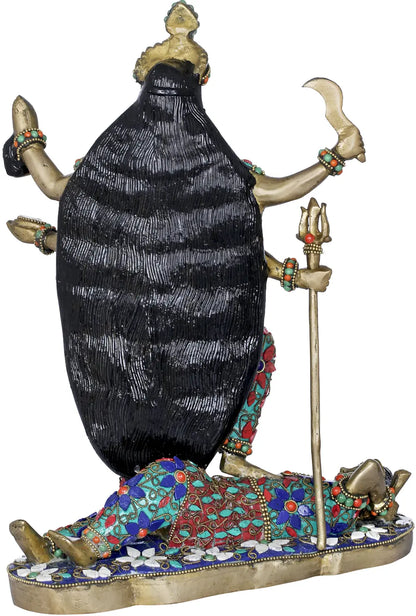 Brassaura® Goddess Kali with Stone Inlay | Brass Statue | Height 13 Inches & Weight 7.30 kgs