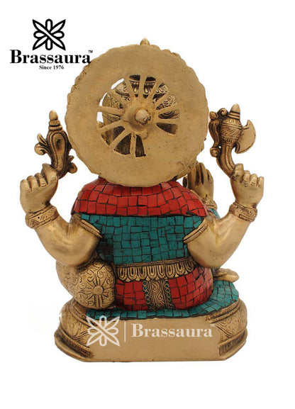 Brass Gem Stone Work Ganesha Statue For Home Decor Weight 10.7 Kg And Height 13 Inch