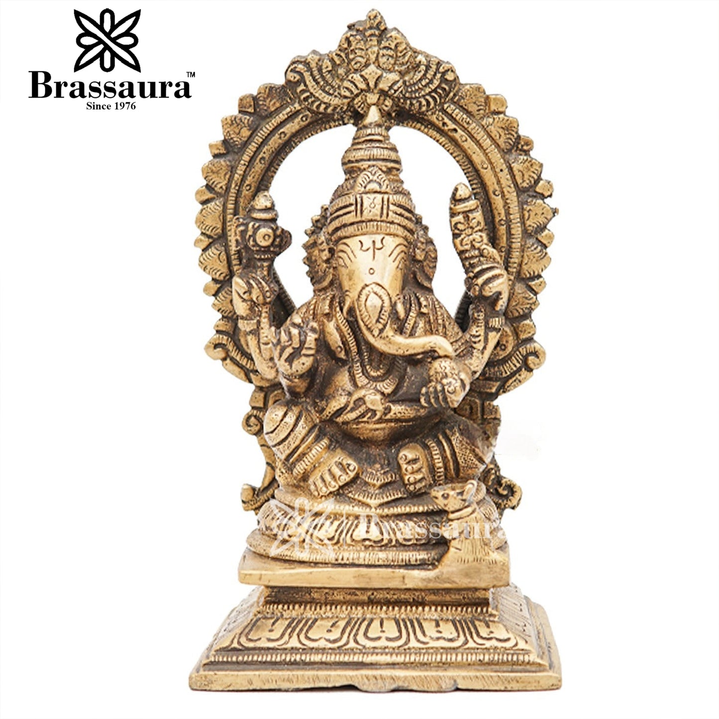 Brassaura™ Brass Ganesha Idol for Home and Decor | Weight 1.4 Kgs | Height 6.5 Inches