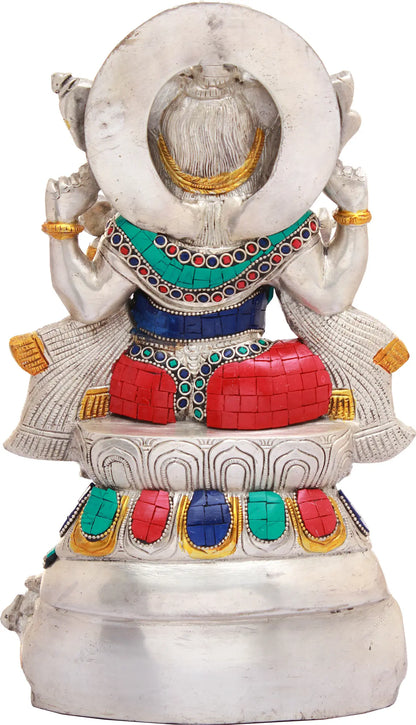 Brassaura™ Lord Ganesha with Intricate Inlay Work | Pure Brass with Handcrafted Stone Detailing | Height 11 Inches & Weight 13.45 kgs