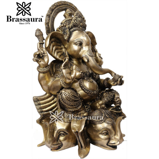 Brassaura™ Brass Ganesha Statue | Handcrafted Grand Vinayaka Idol for Home & Décor | Height 20.5 Inches & Weight 24 Kgs