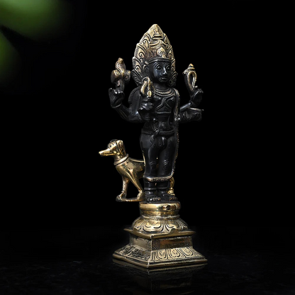 ब्रासोरा® वृंदावन वेणुगोपाल कृष्ण पीतल की प्रतिमा मोर के साथ | एंटीक नीला और सुनहरा रंग | ऊँचाई 20 इंच