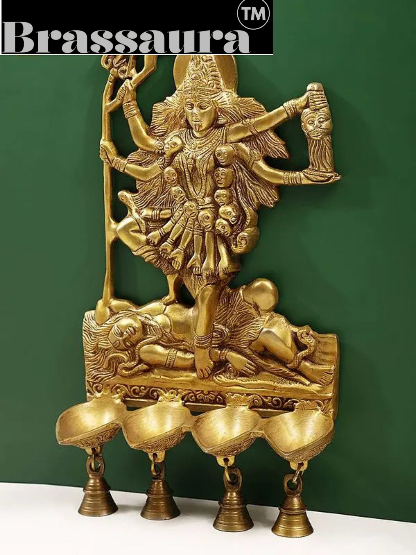 Brassaura™ Goddess Kali Wall Hanging Brass Lamp with Bells – Height 15.55 inches | Weight 3.21 kgs