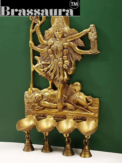 Brassaura™ Goddess Kali Wall Hanging Brass Lamp with Bells – Height 15.55 inches | Weight 3.21 kgs