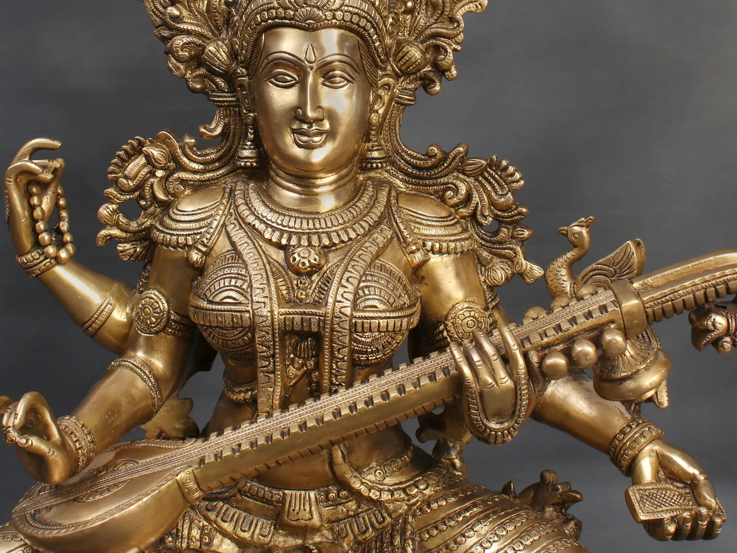 Brassaura® Brass Goddess Saraswati Statue | Height 25 Inches & Weight 29.75 kg