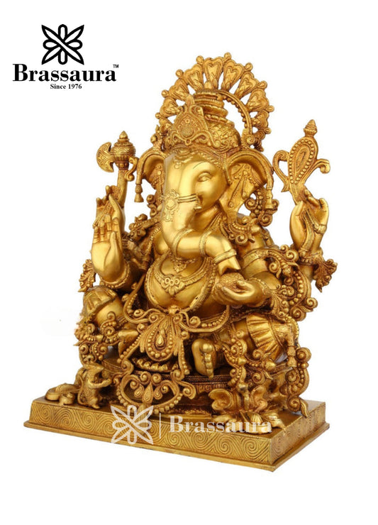Brassaura™ Brass Big Size Jewellery Ganesha Idol for Home Décor | Weight 26 Kgs | Height 21 Inches