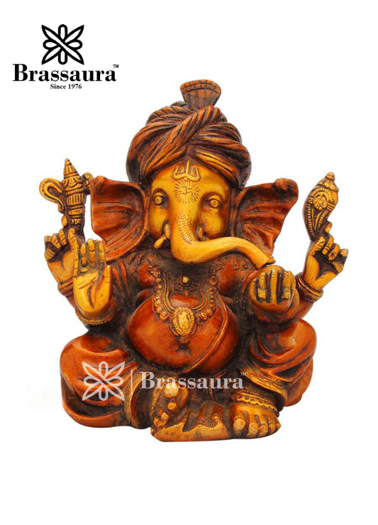 Brass Turban Ganesha Statue For Home Decor Weight 3.5 Kg And Height 7 Inch