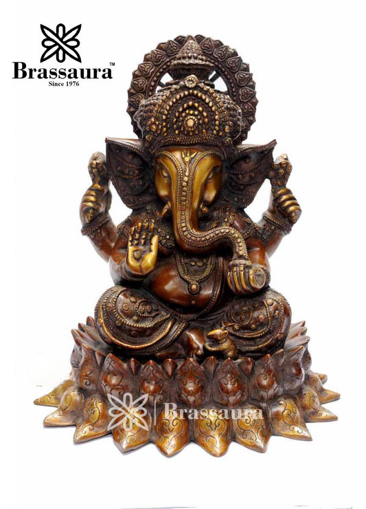 Brass Lotus Ganesh For Home Decor Weight 13 Kg And Height 15 Inch