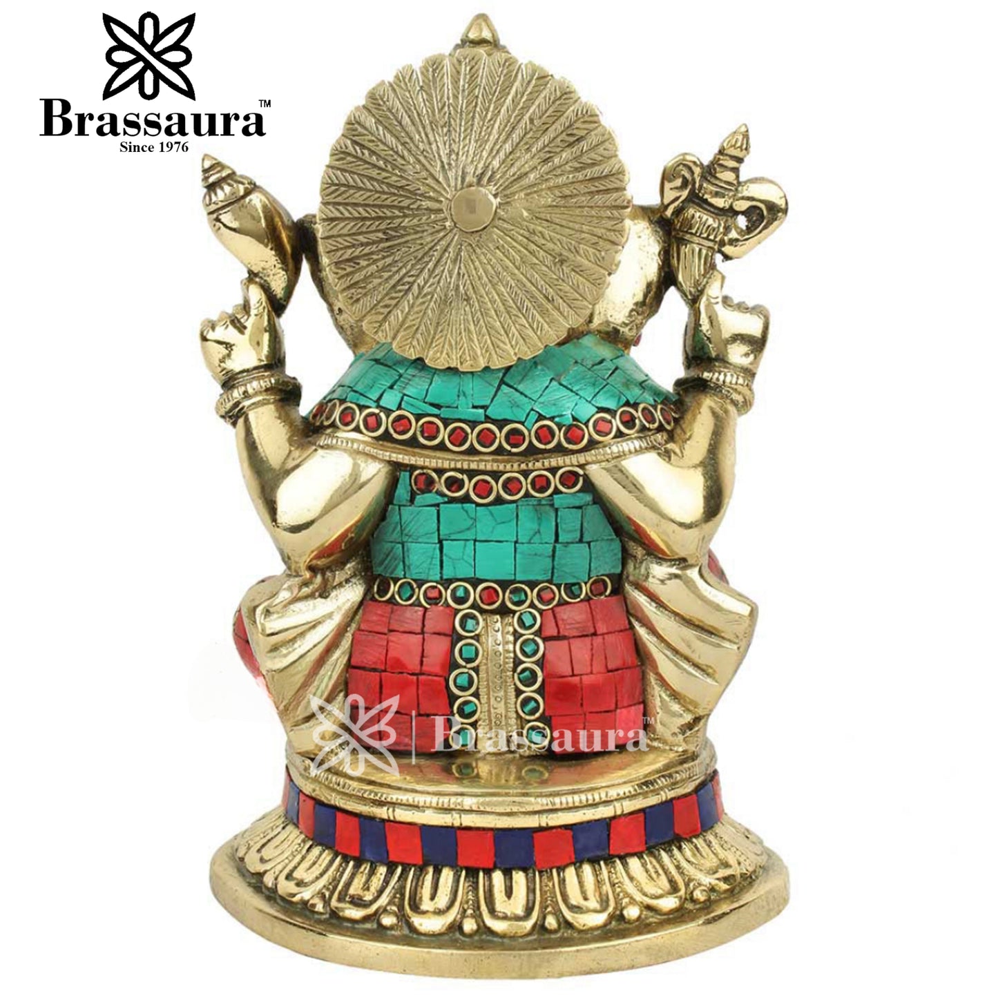 Brassaura™ Brass Gem Stone Work Ganesha Idol for Home and Decor | Weight 3.1 Kgs | Height 8.5 Inches