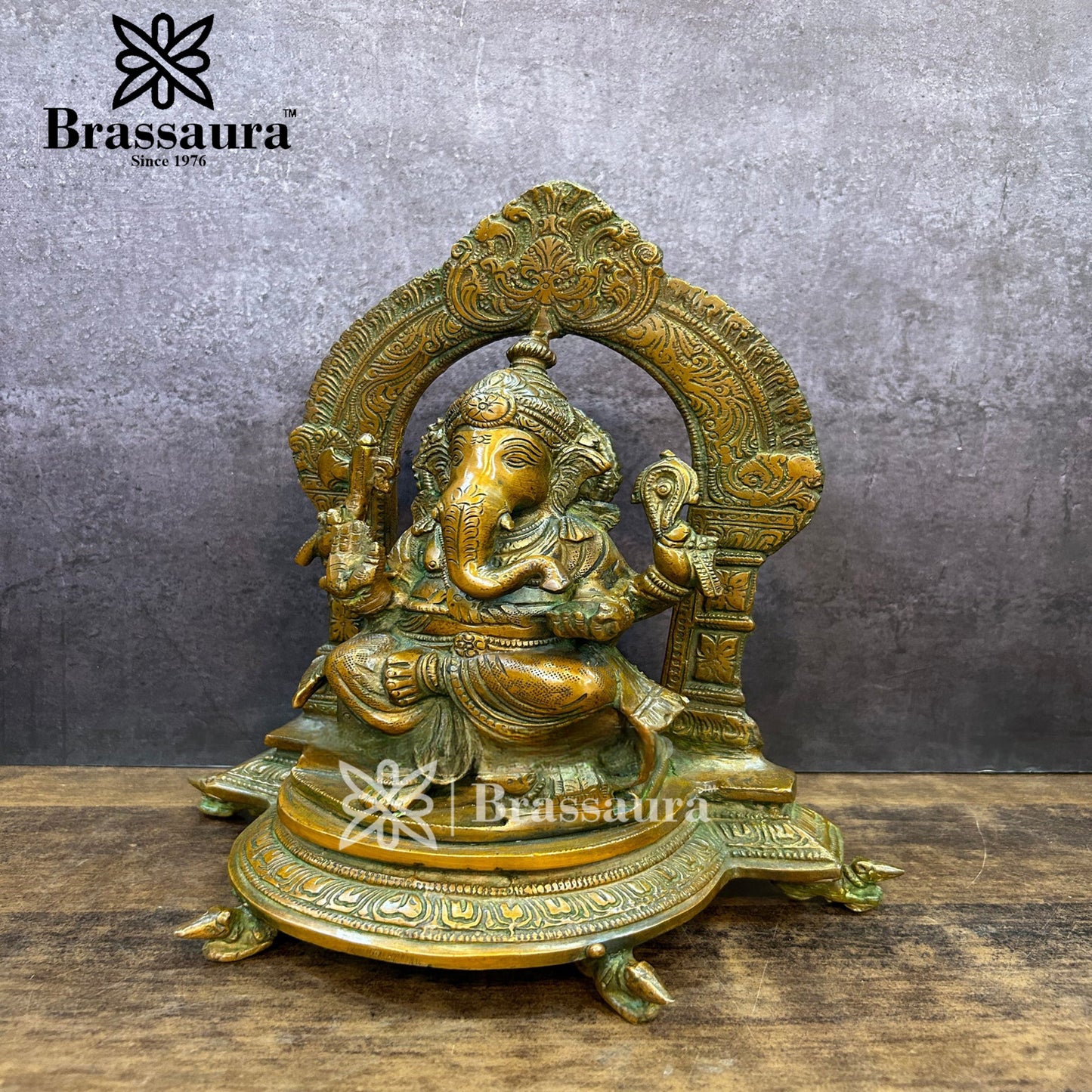 Brassaura™ Brass Ring Ganesha Idol for Home and Decor | Weight 3.9 Kgs | Height 11 Inches