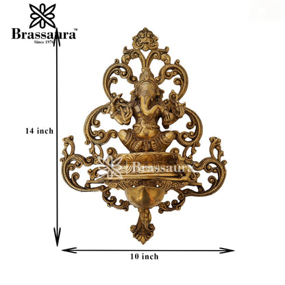 Brass Wall Hanging Ganesha Diya For Home Decor And Gift Item Weight 3.7 Kg And Height 17 Inches