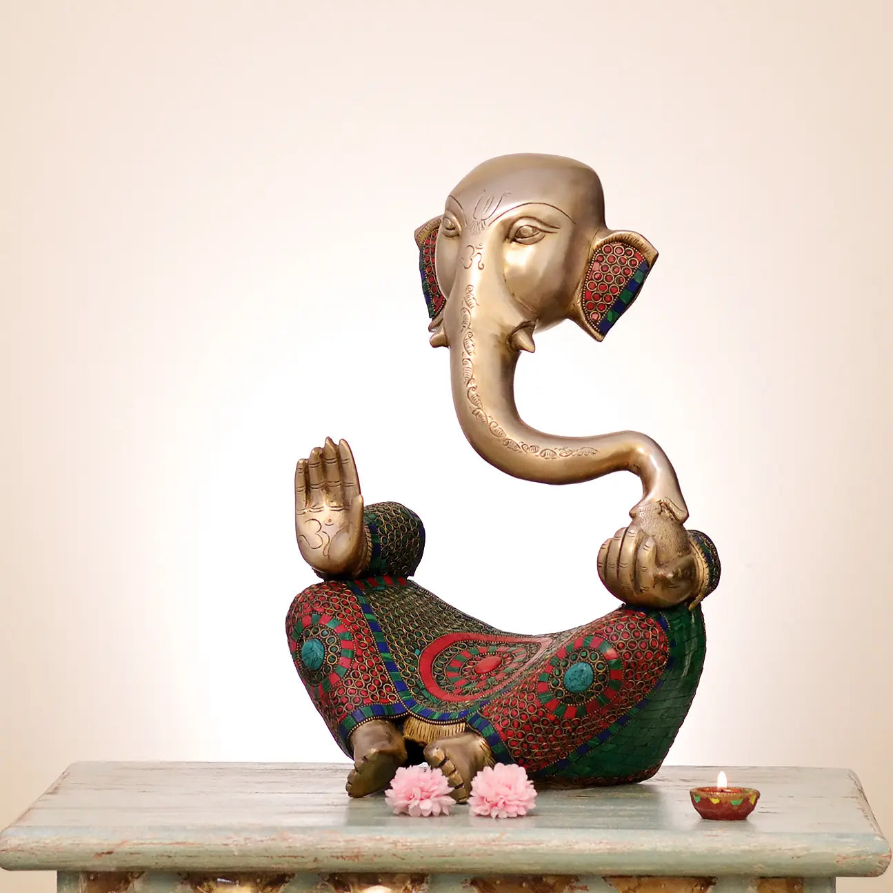 Brassaura™ Stylish Lord Ganesha Idol | Pure Brass with Meenakari Inlay Work | Height 18 Inches & Weight 11 Kgs