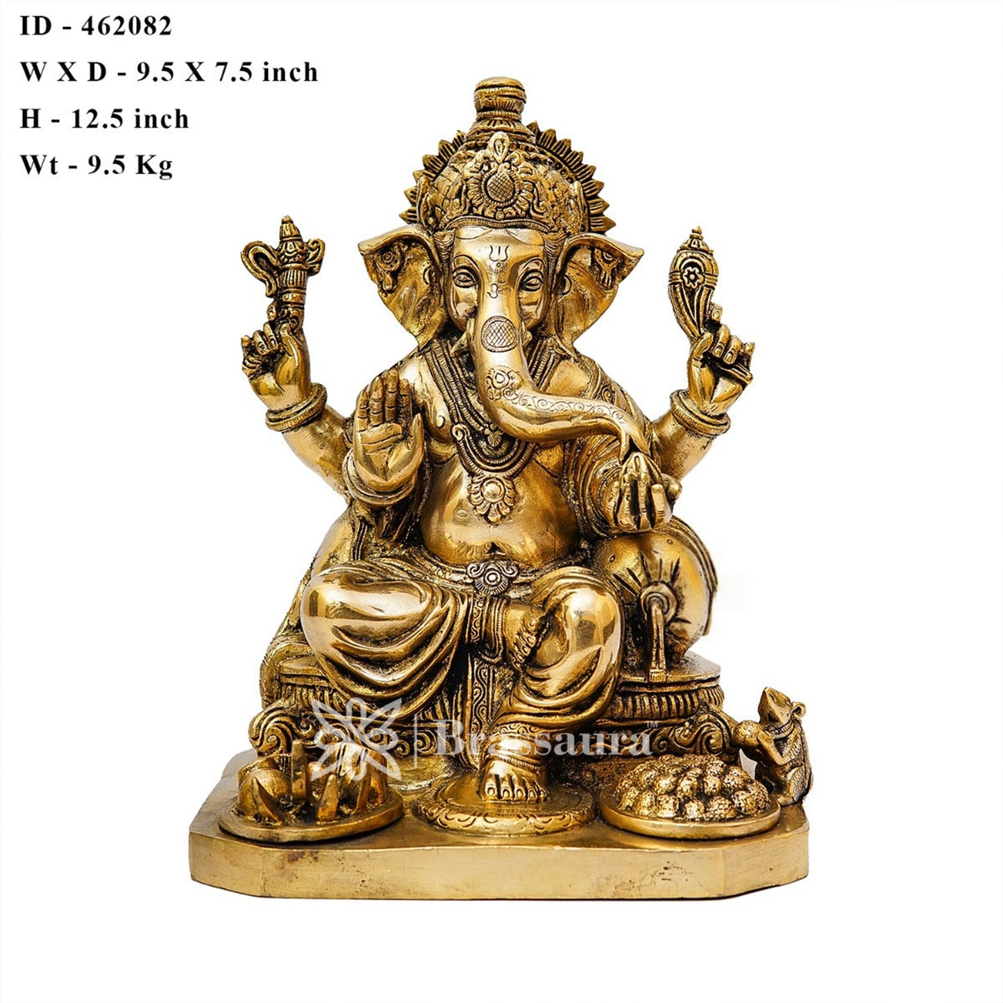 Brassaura™ Brass Ganesha Idol for Home and Decor | Weight 9.5 Kgs | Height 12.5 Inches