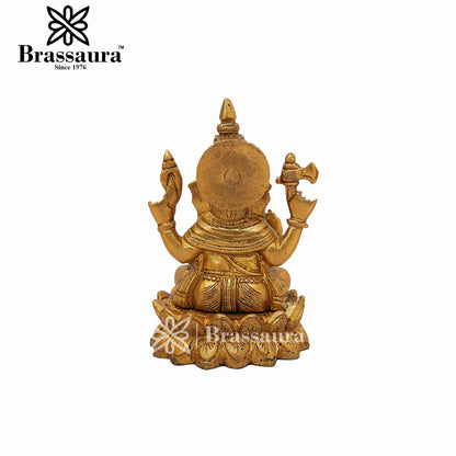 Brassaura™ Brass Lotus Ganesha Idol for Home and Decor | Weight 1.4 Kgs | Height 5.8 Inches