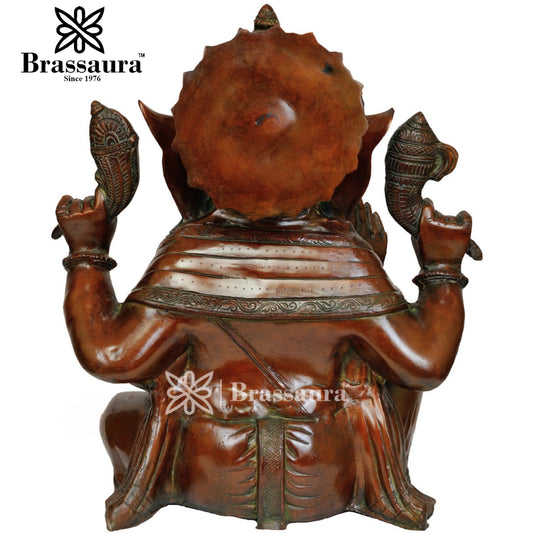 Brassaura™ ब्रास गणेश प्रतिमा | घर और सजावट के लिए हस्तनिर्मित भव्य विनायक मूर्ति | ऊंचाई 18.5 इंच