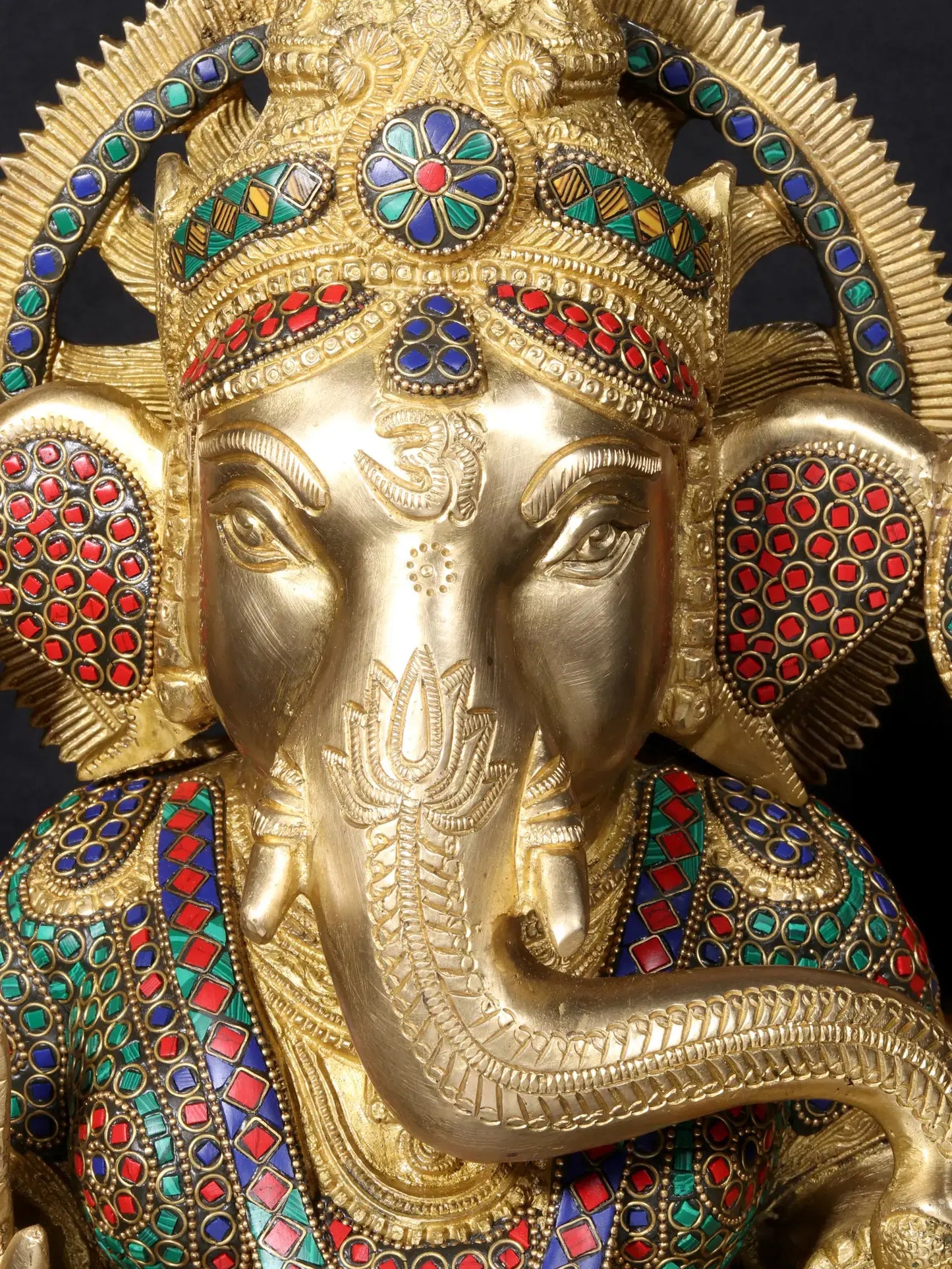 Brassaura™ Brass Lord Ganesha on Oval Base with Fine Stone Work | Height 18.5 Inches & Weight 19.82 kgs