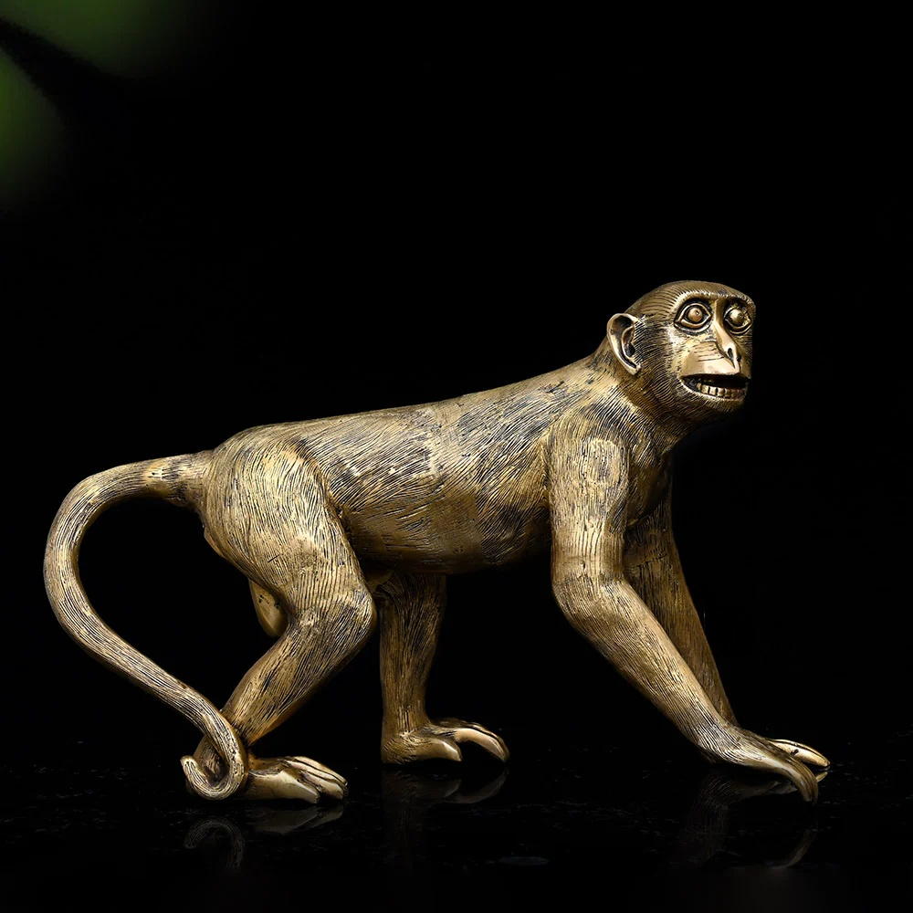 Brassaura® Handcrafted Brass Monkey Sculpture | Antique Gold Finish | Length 22 Inches & Weight 13.1 Kgs
