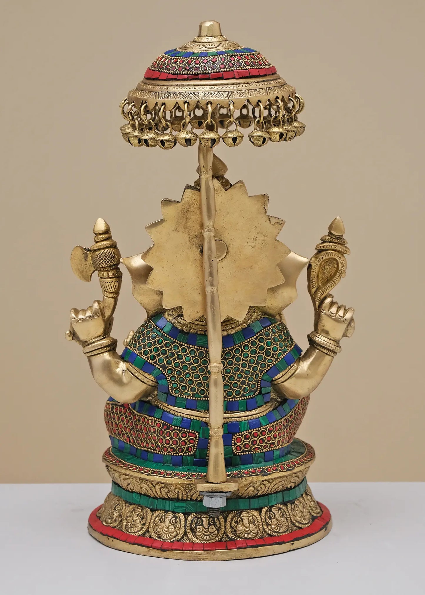 Brassaura™ King Lord Ganesha with Royal Umbrella | Pure Brass with Meenakari Inlay Work | Height 16 Inches & Weight 10.10 Kgs