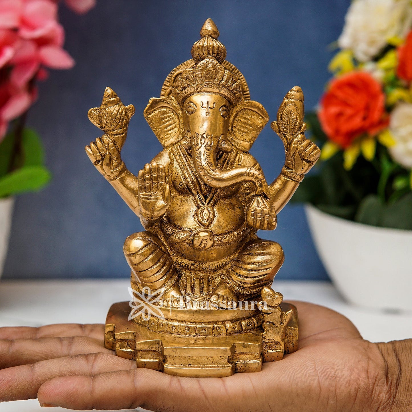 Brass Ganesha Statue For Home Decor And Gift Item Weight 1.1 Kg And Height 5.2 Inches