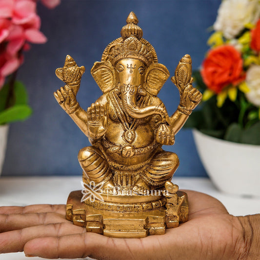 Brass Ganesha Statue For Home Decor And Gift Item Weight 1.1 Kg And Height 5.2 Inches