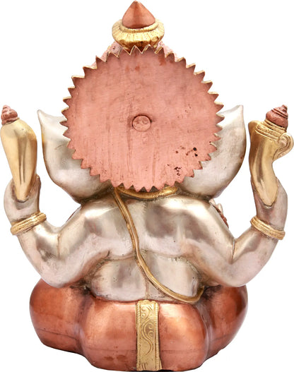 Brassaura™ Crowned Lord Ganesha Idol | Brass Handcrafted Sculpture | Height 12 Inches & Weight 8.90 kgs
