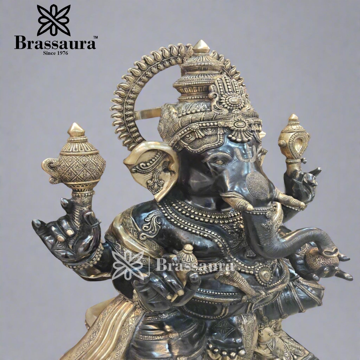Brassaura™ Brass Big Ganesha Idol for Home and Decor | Weight 200 Kgs | Height 61 Inches | Multi-Coloured