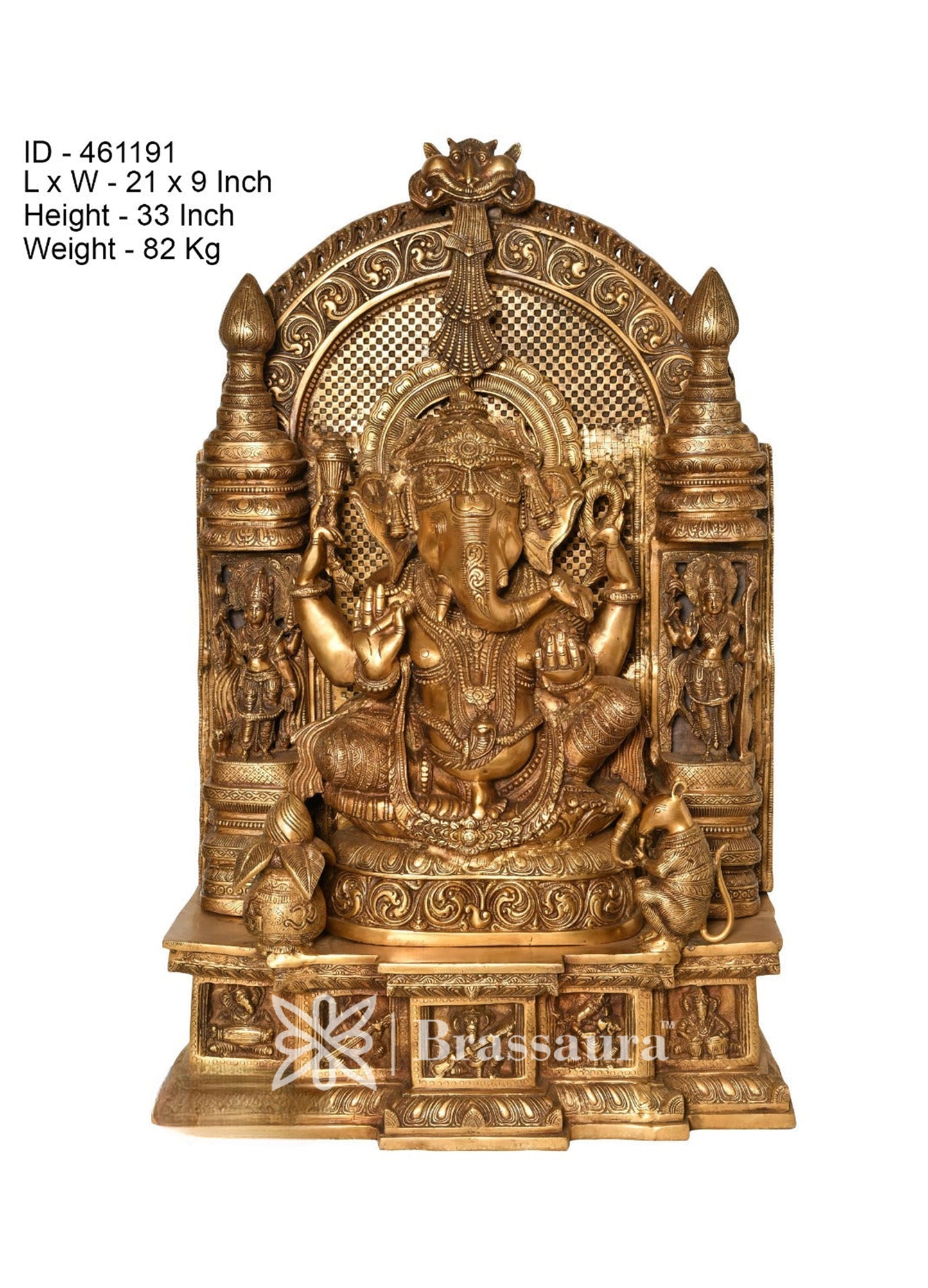 Brassaura™ Brass Ganesha Statue for Home Decor | Weight 82 Kgs | Height 33 Inches