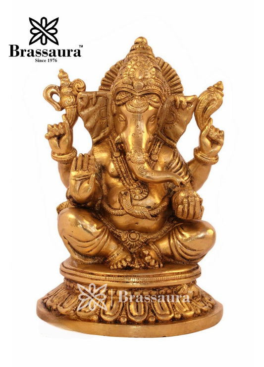 Brass Ganesha Statue For Home Decor And Gift Item Weight 2.8 Kg And Height 8 Inch