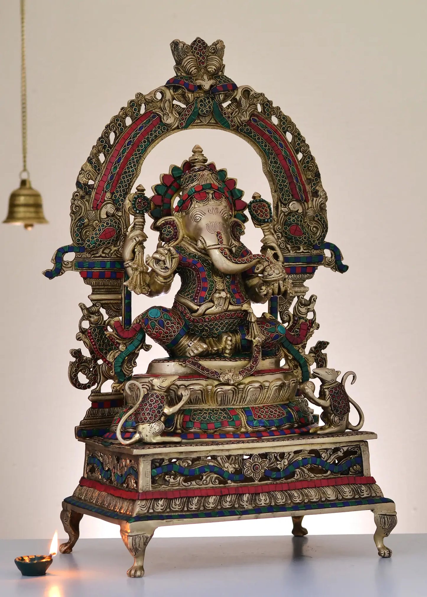 Brassaura™ Lord Ganesha with Ornate Arch | Pure Brass with Meenakari Inlay Work | Height 27 Inches & Weight 26 Kgs