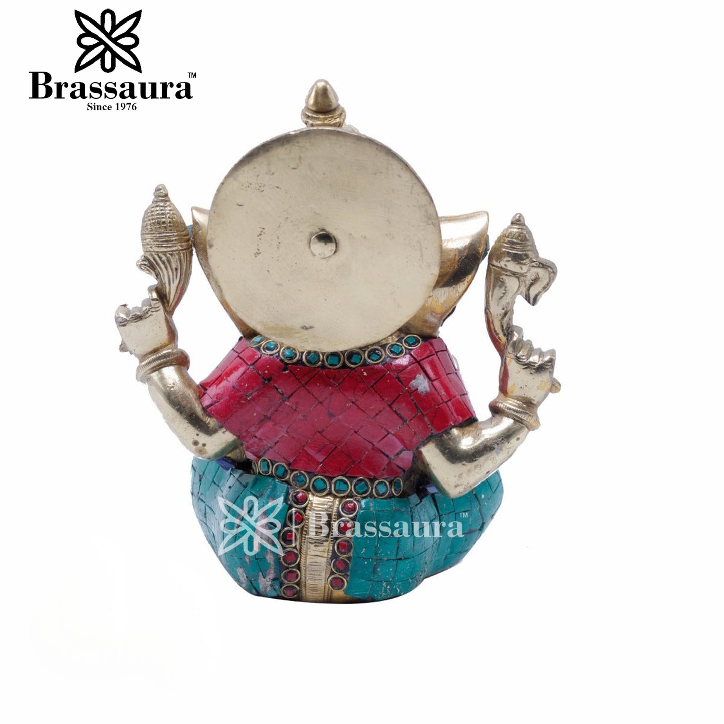 Brassaura™ Brass Gem Stone Work Ganesha Idol for Home and Decor | Weight 3.4 Kgs | Height 8 Inches
