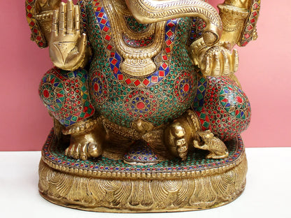 ब्रासौरा™ आर्क के साथ भगवान गणेश | मीनाकारी जड़ाई के काम के साथ शुद्ध पीतल | ऊंचाई 18 इंच और वजन 21 किलोग्राम
