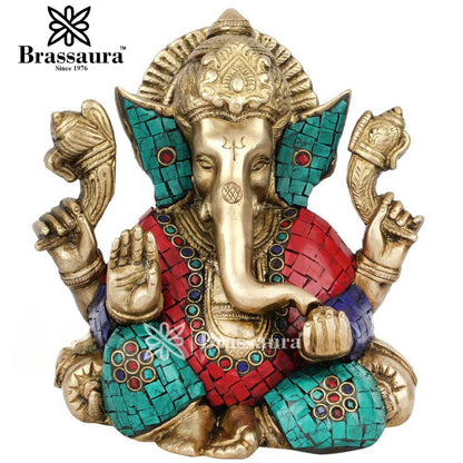 Brass Ganesha Statue For Home Decor And Gift Item Weight 1.8 Kg And Height 7 Inch