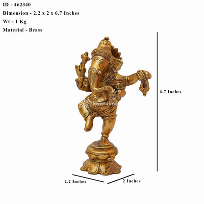 Brass Dancing Ganesha Statue For Home Decor And Gift Item Weight 1 Kg And Height 6.7 Inches