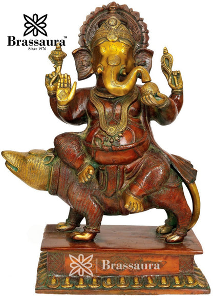 Brassaura™ Brass Ganesha Statue | Handcrafted Grand Vinayaka Idol for Home & Décor | Height 18 Inches & Weight 14 Kgs