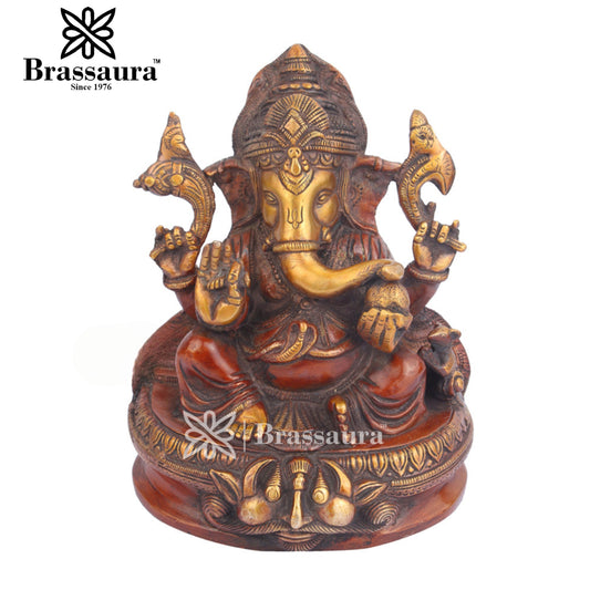 Brass Ganesha Statue For Home Decor And Gift Item Weight 3.8 Kg And Height 8 Inch
