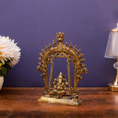 Brassaura™ Brass Ganesha Jhula Idol for Home and Decor | Weight 1.5 Kgs | Height 10 Inches