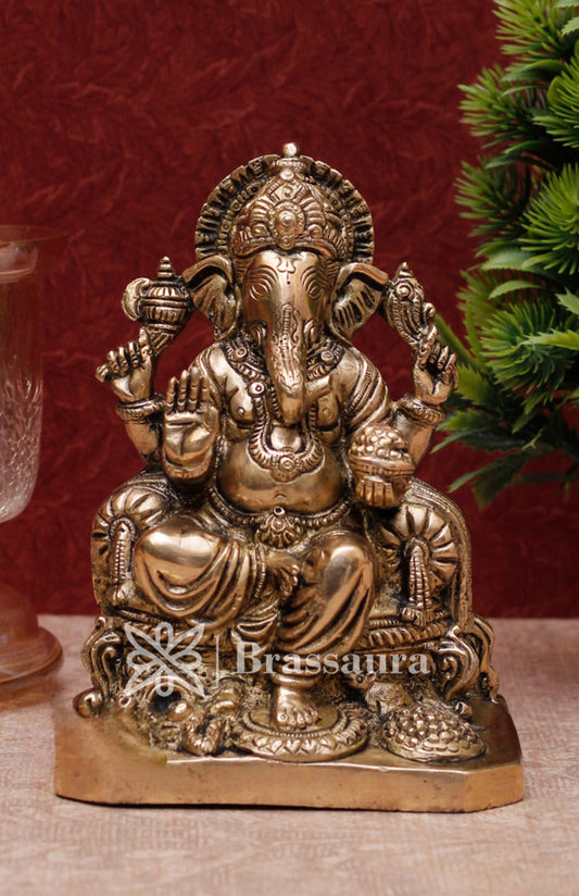Brassaura™ Brass Ganesha Idol for Home and Decor | Weight 1.8 Kgs | Height 7 Inches
