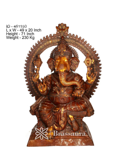 Brassaura™ Brass Ganesha Statue for Home Decor | Weight 230 Kgs | Height 70 Inches