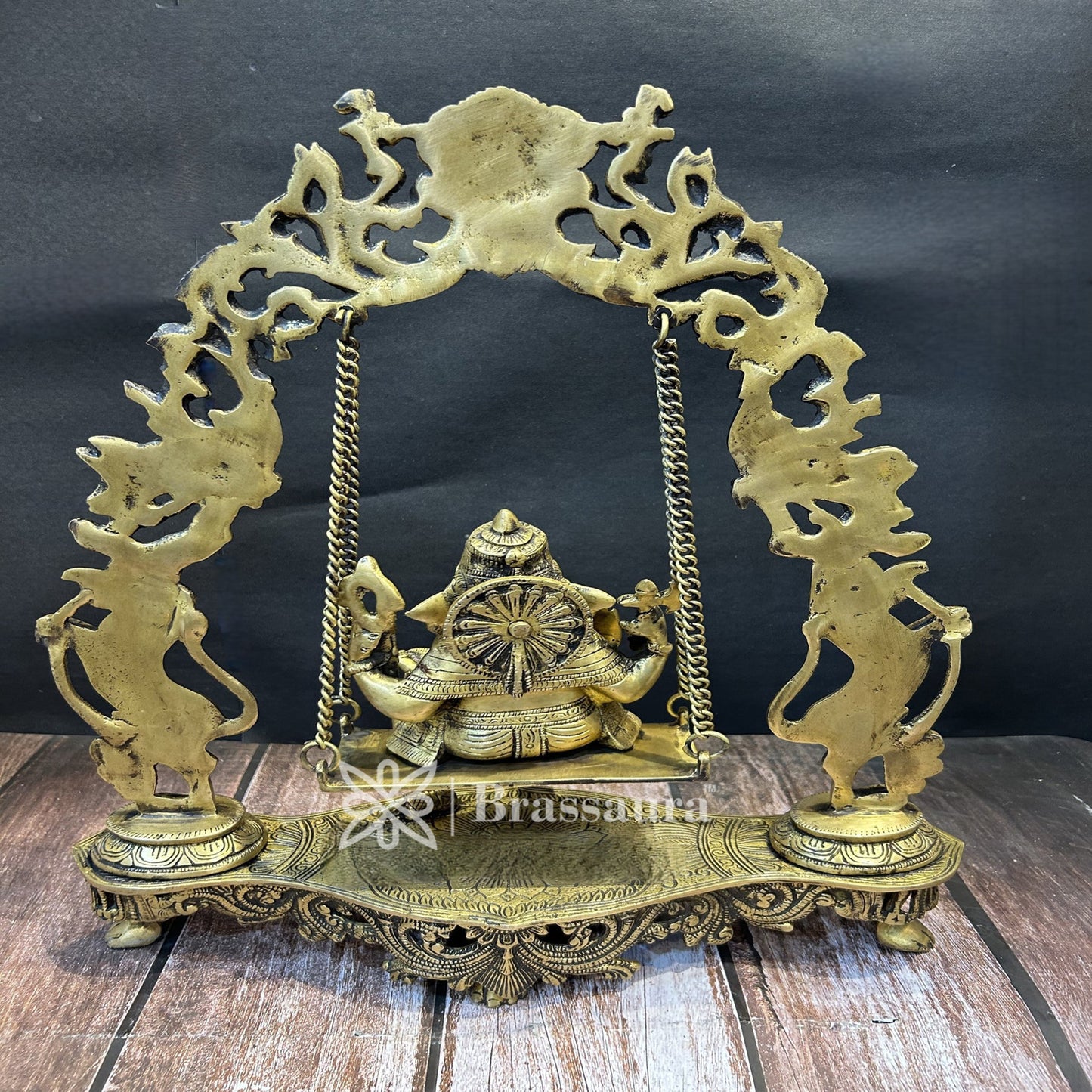 Brassaura™ Brass Big Ganesha Jhula Idol for Home and Decor | Weight 7 Kgs | Height 18 Inches