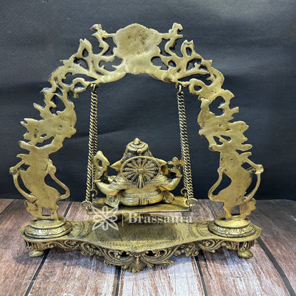 Brassaura™ Brass Big Ganesha Jhula Idol for Home and Decor | Weight 7 Kgs | Height 18 Inches