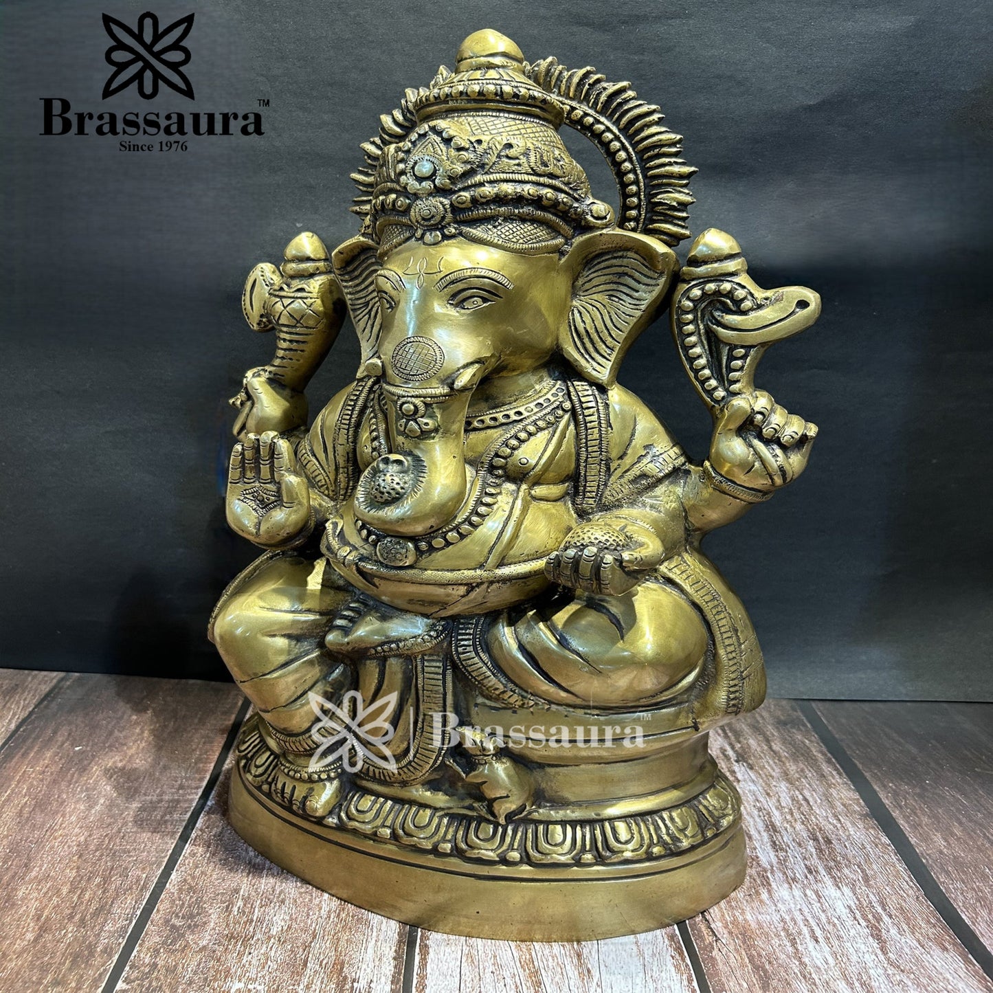 Brassaura™ Brass Ganesha Idol for Home and Decor | Weight 15.6 Kgs | Height 19.68 Inches