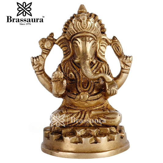Brass Ganesha Statue For Home Decor And Gift Item Weight .9 Kg And Height 4 Inch