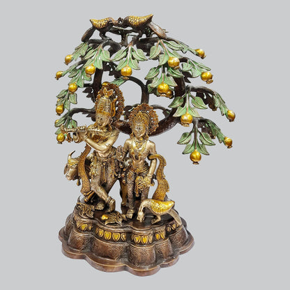 Brassaura® Radha Krishna Under Kalpavriksha Tree | Three-Tone Finish Brass Sculpture | Height 21.3 Inches & Weight 24.8 Kgs