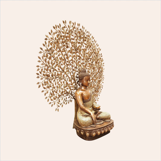 Brassaura® Buddha Under Bodhi Tree | Intricately Handcrafted Brass Sculpture | Height 45 Inches & Weight 48 Kgs
