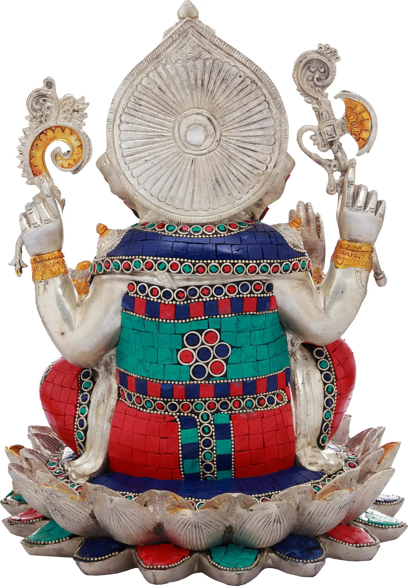 ब्रासौउरा™ भगवान गणेश कमल पर विराजमान | पीतल जटिल जड़ाई के काम के साथ | ऊंचाई 11 इंच और वज़न 8.10 किलोग्राम