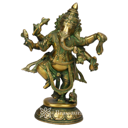 Brassaura™ Brass Dancing Ganesha Idol for Home and Decor | Weight 2.8 Kgs | Height 9 Inches