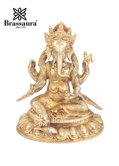 Brass Ganesha Statue For Home Decor And Gift Item Weight 2.5 Kg And Height 8 Inch